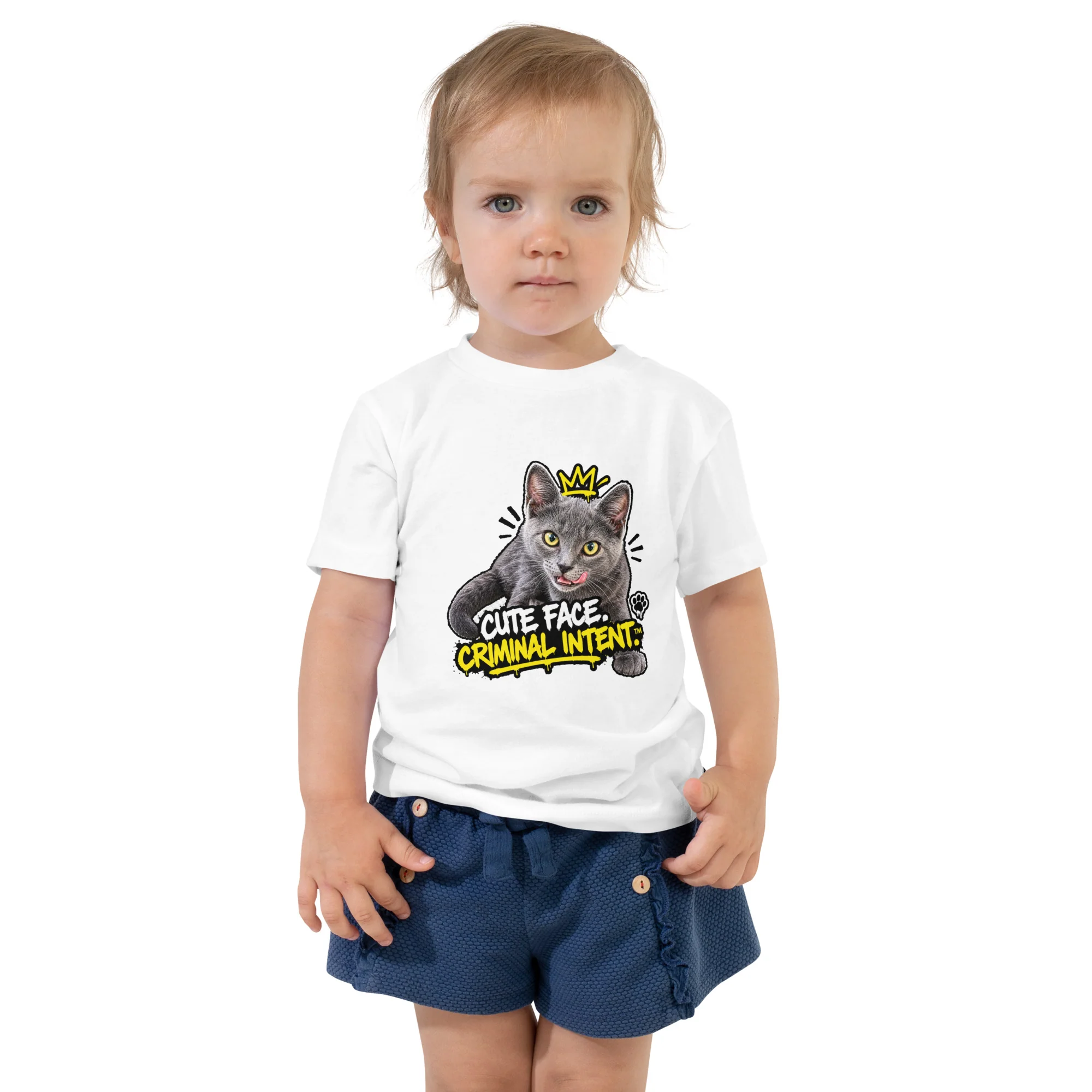 Uno the Cat Toddler Shirt — Cute Face. Criminal Intent.™ product photo